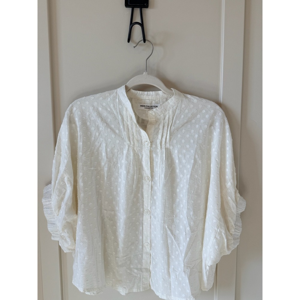 Emerson Fry India Collection White Organic Cotton Clip Dot Pintuck Blouse OS